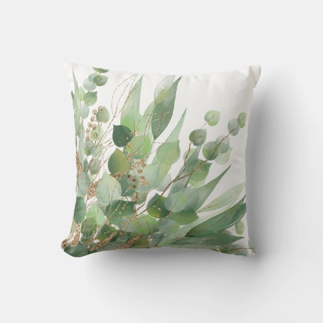 Coussin botanique blanc vert frais Sage (Recto)