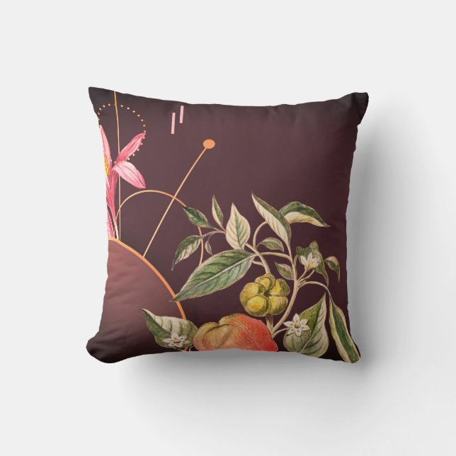 Coussin Botanique Bourgogne et orange | Poivre Capsicum (Recto)