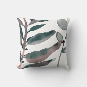 Coussin Botanique de feuillage de teinte rosée aquarelle r