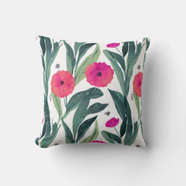 Coussin Botanique de pavot inspirée par l'aquarelle (Recto)