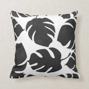 Coussin Botanique fascinant d'été tropical noir de feuille