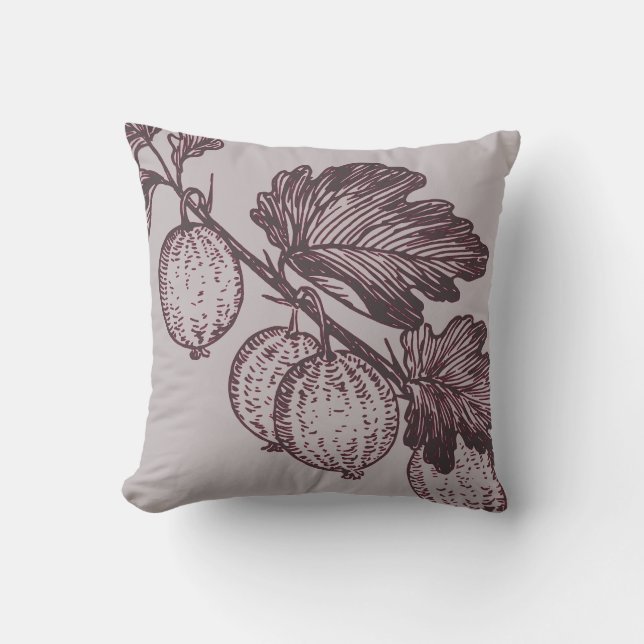Coussin Botanique grise et bourguignonne | Gooseberries (Recto)