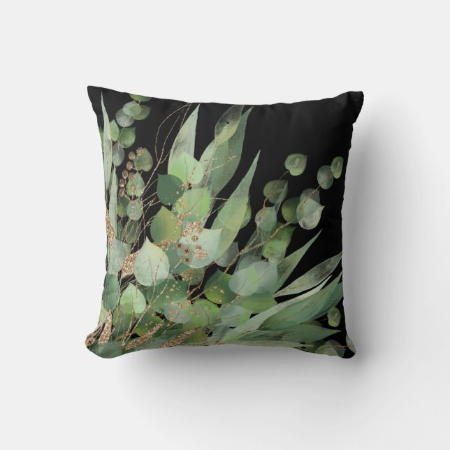 Coussin botanique noir Sage Green (Recto)