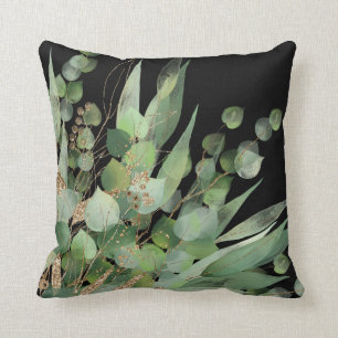 Coussin botanique noir Sage Green