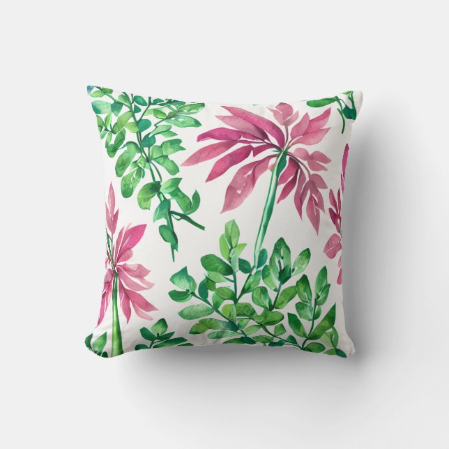 Coussin Botanique rose et verte (Recto)