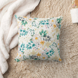 Coussin Botanique rose turquoise blanc orangé