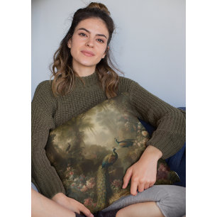 Coussin Botanique : trois paons dans le jardin anglais