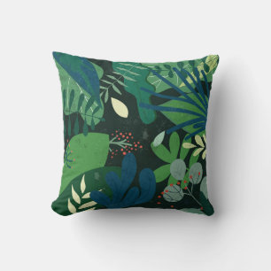 Coussin Botanique verte : Illustration Feuille tropicale