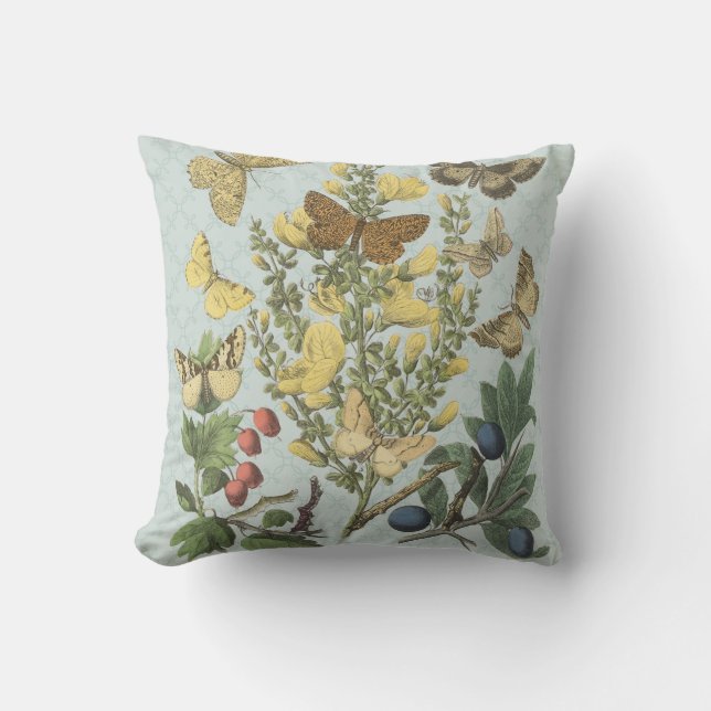 Coussin botanique vintage de papillons… (Recto)