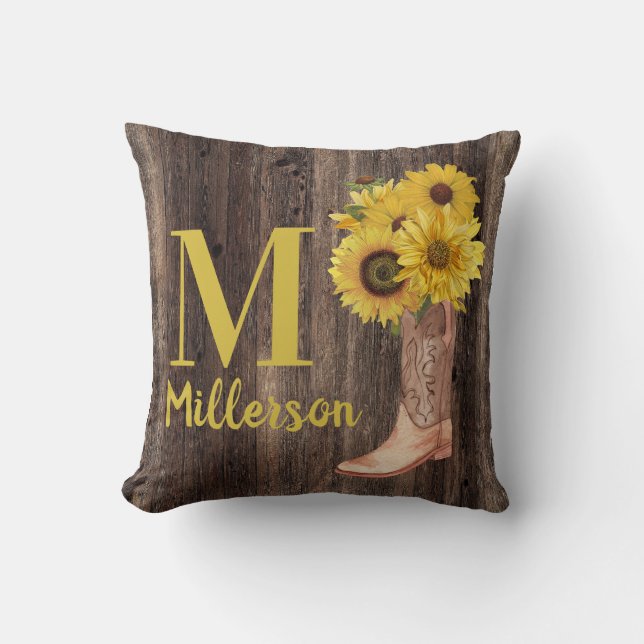 Coussin Botte de chaise en bois rustique tournesol Monogra (Recto)