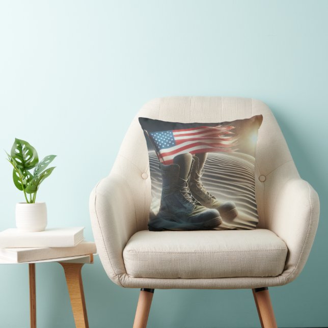 Coussin Botte de combat avec drapeau américain (Chaise)