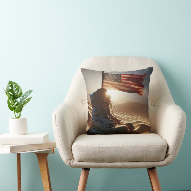 Coussin Botte militaire avec drapeau américain (Chaise)