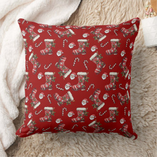 Coussin Bottes de Noël festives, cannes de bonbon