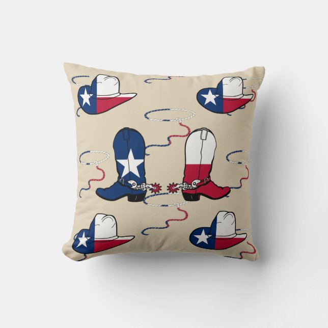 Coussin Bottes Et Casquettes Texas Cowboy (Recto)