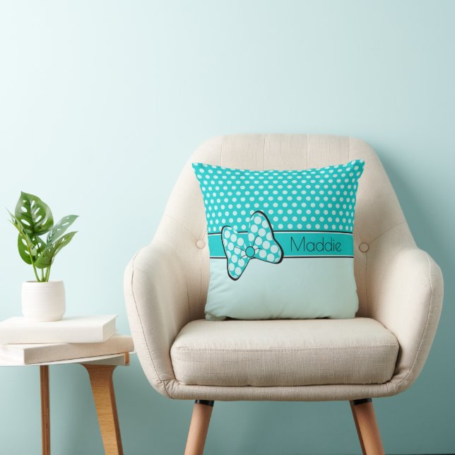 Coussin Bouche à papillon bleu et Turquoise Pois personnal (Chaise)