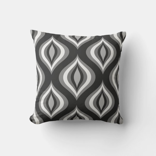 Coussin Boucles de Motif géométrique moderne en noir et bl (Recto)
