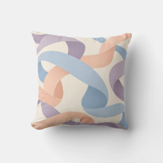 Coussin Boucles de ruban pastel en pêche, lilas et bleu