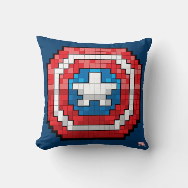 Coussin Bouclier Captain America pixelisé 16 bits (Recto)