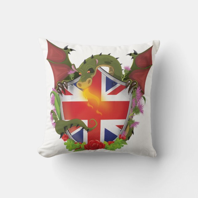 Coussin Bouclier et dragon de l'Union Jack britannique (Recto)