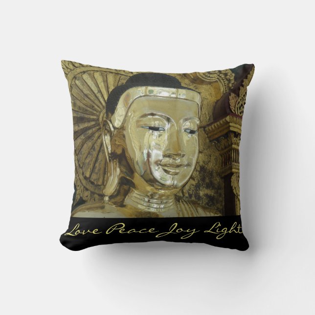 Coussin Bouddha d'or Amour Paix Joie Lumière Inspirationne (Recto)