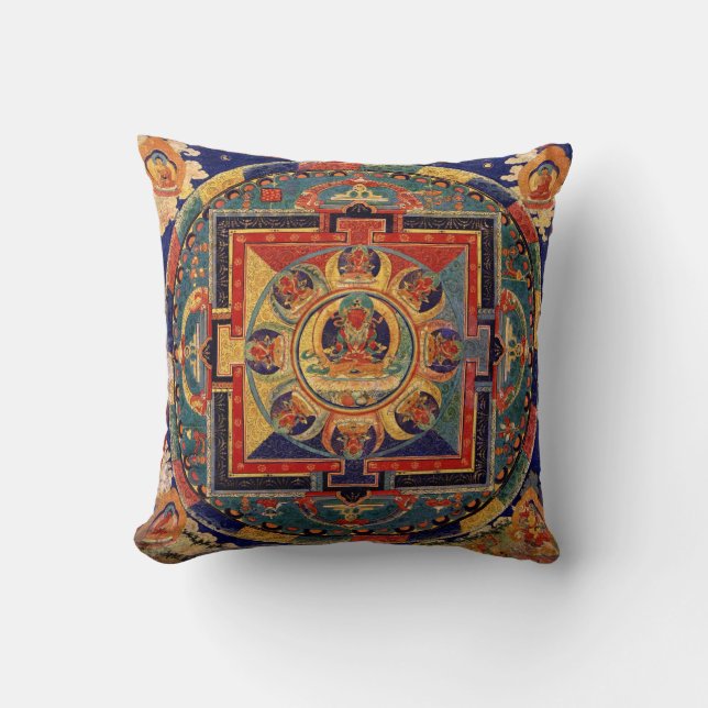 Coussin Bouddha Mandala, Tibétain antique thanka (Recto)