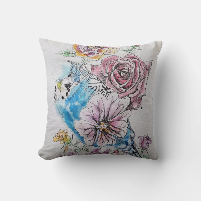 Coussin Boudin bleu et Rose Aquarelle Cosange Décor (Recto)