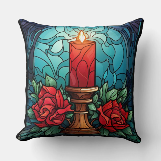 Coussin Bougie de Noël Vitrail (Recto)