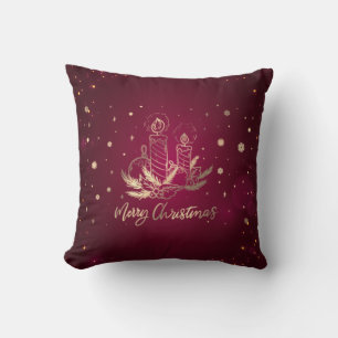 Coussin Bougie dorée,Boules,Branches de pin,Vert Fête