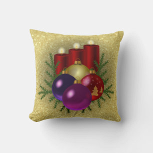 Coussin Bougies et ornements de Noël Parties scintillant G