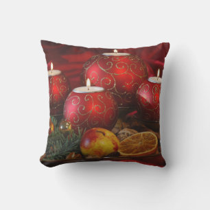 Coussin bougies rouges oranges carré Noël