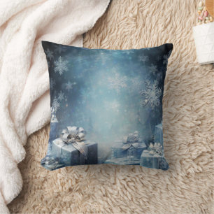 Coussin Boule blanche et bleu neige Joyeux Noël