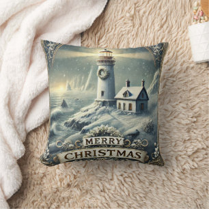 Coussin Boule blanche et bleu neige Joyeux Noël