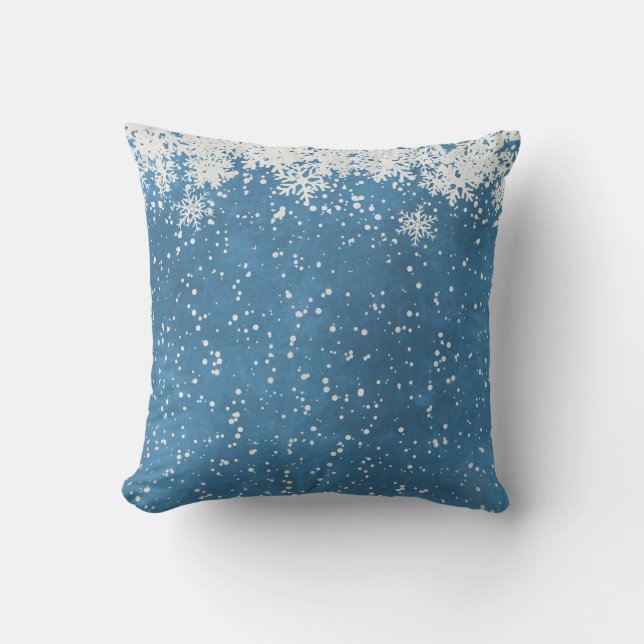 Coussin Boule blanche et bleu neige Joyeux Noël (Recto)