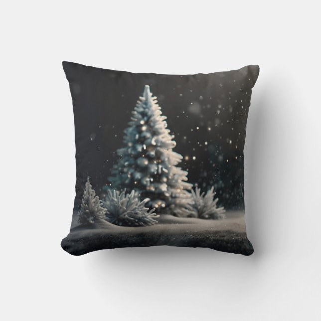 Coussin Boule blanche et bleu neige Joyeux Noël (Recto)