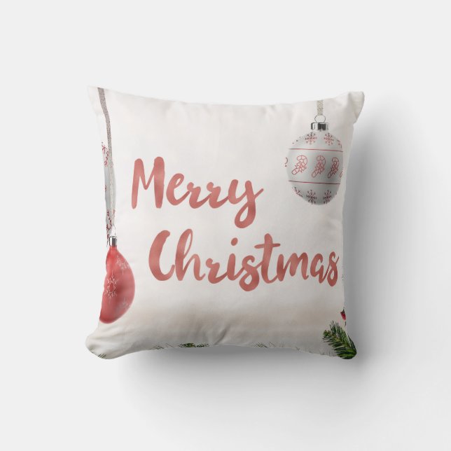 Coussin Boule blanche et bleu neige Joyeux Noël (Recto)