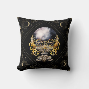 Coussin Boule de cristal noir et or Halloween mystique