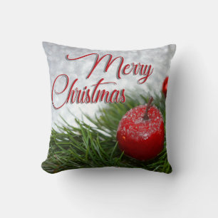 Coussin Boule de neige décorative bleue et blanche Joyeux 