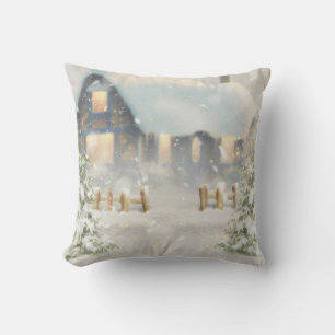 Coussin Boule de neige décorative bleue et blanche Joyeux 