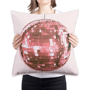 Coussin Boule disco rose chaud, accent de chambre girly, r