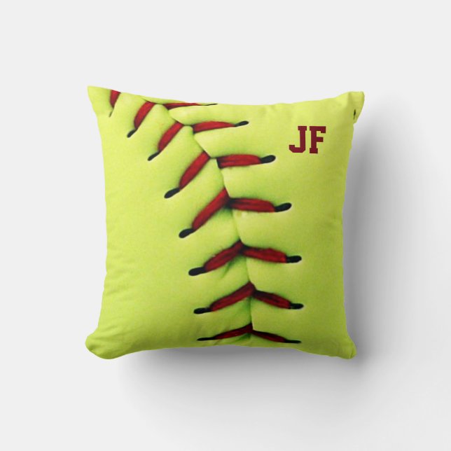 Coussin Boule jaune personnalisée du base-ball (Recto)