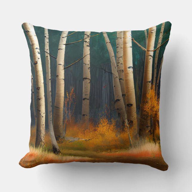 Coussin Bouleaux blancs à feuilles d'automne (Recto)