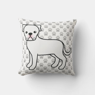 Coussin Bouledogue américain blanc sur motif pattes grises