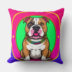 Coussin Bouledogue anglais sur un fond vibrant