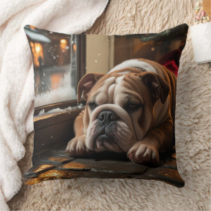 Coussin Bouledogue avec lumières de Noël vacances