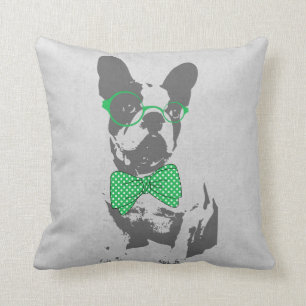 Coussin Bouledogue français animal vintage à la mode drôle