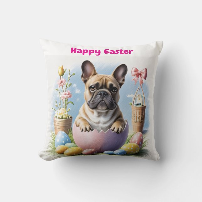 Coussin Bouledogue français avec œufs de Pâques (Recto)