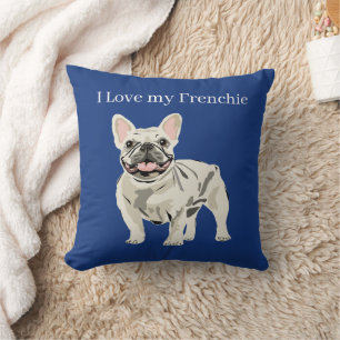 Coussin Bouledogue français crème, J'aime mon frenchie