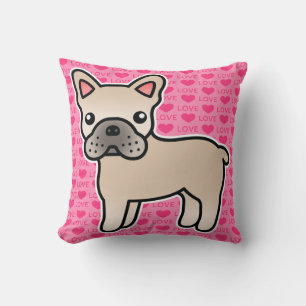 Coussin Bouledogue français de dessin animé crème