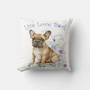Coussin Bouledogue français floral