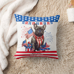 Coussin Bouledogue Français Joyeux 4 Juillet Amérique Patr